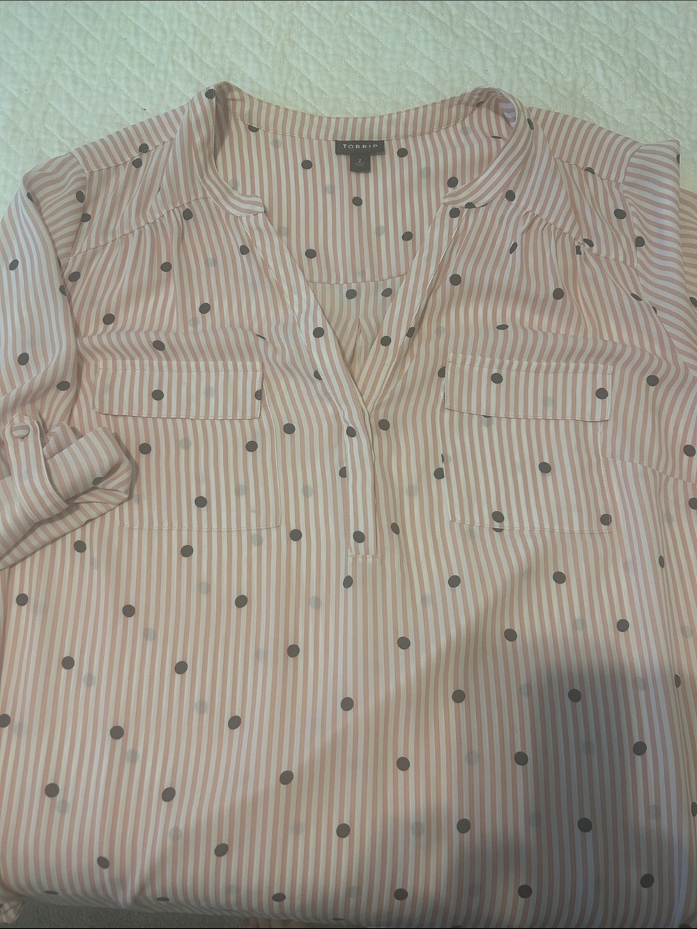 Torrid Size 2 Pink Stripe & Navy polka dot Blouse